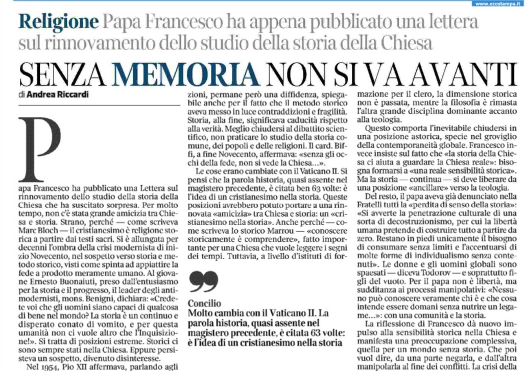 Senza memoria non si va avanti. Per un cristianesimo nella storia. Editoriale di Andrea Riccardi